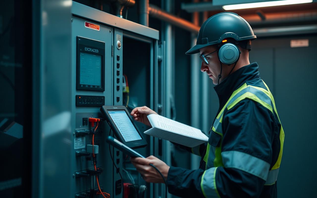 Tekniker utför planerat underhåll av en anläggning